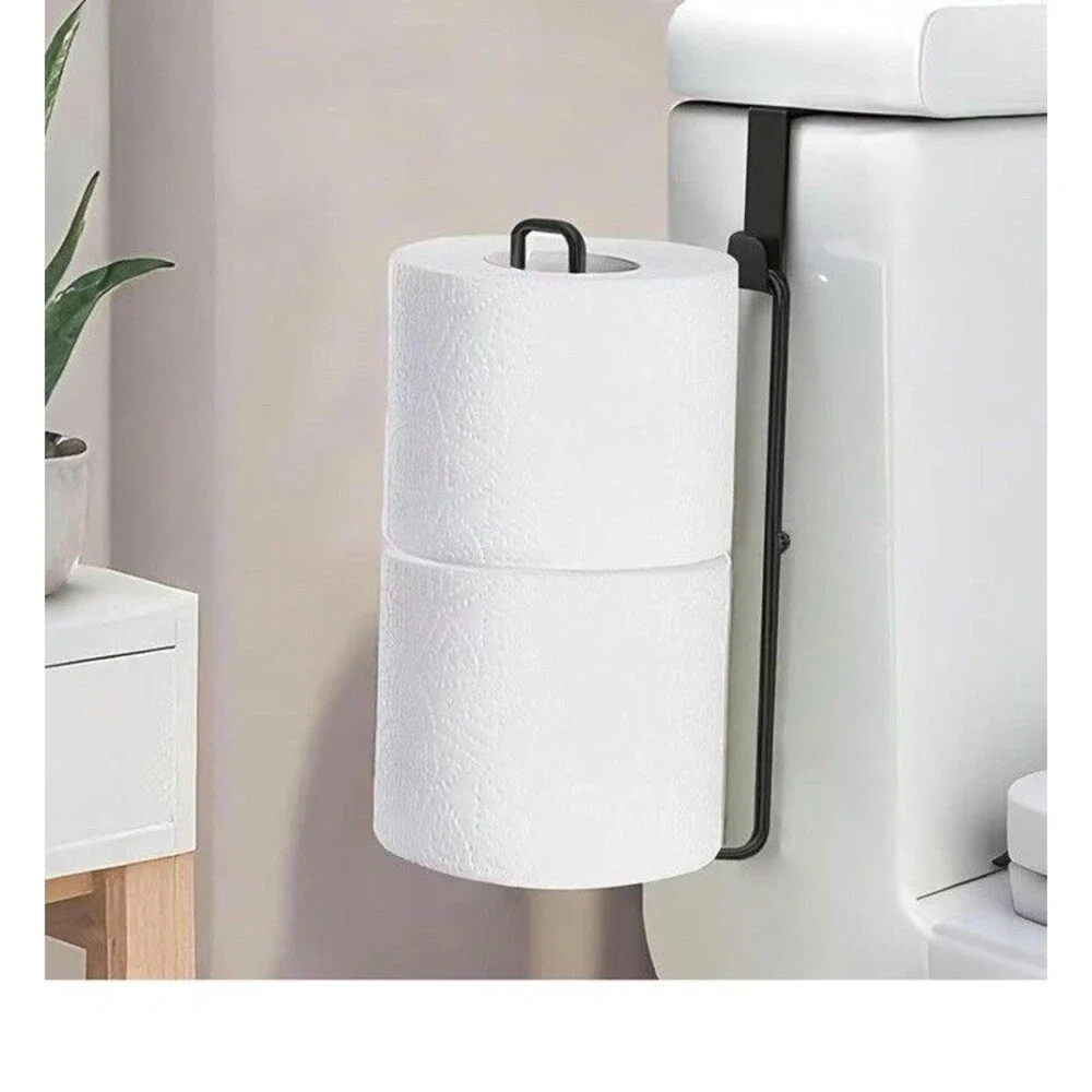Matte Black Toilet Paper Holder Wall Mount Storage Extra 2 Roll Tissue Over The
